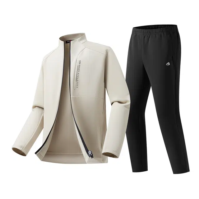 贵人鸟 乐活系列 拉链口袋字母印花开衫上衣外套商务通勤中腰简约长裤两件套 休闲运动套装 男款