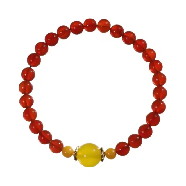 千叶珠宝 曜霞凝珠金环托玉 平安新中式国潮小众设计款 优雅招财吉祥贵气轻奢高级感大气时尚精致#好运天然 玛瑙 手串 男女同款情侣款