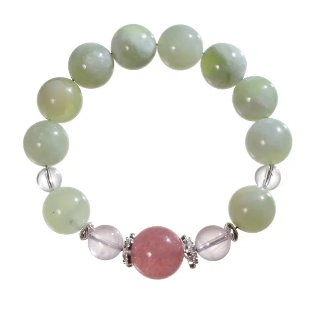 千叶珠宝 碧溪绕绯银环缀珍草莓晶招桃花清新贵气优雅新中式国潮小众设计款精致百搭时尚#好运天然 多色水晶 手串 男女同款情侣款