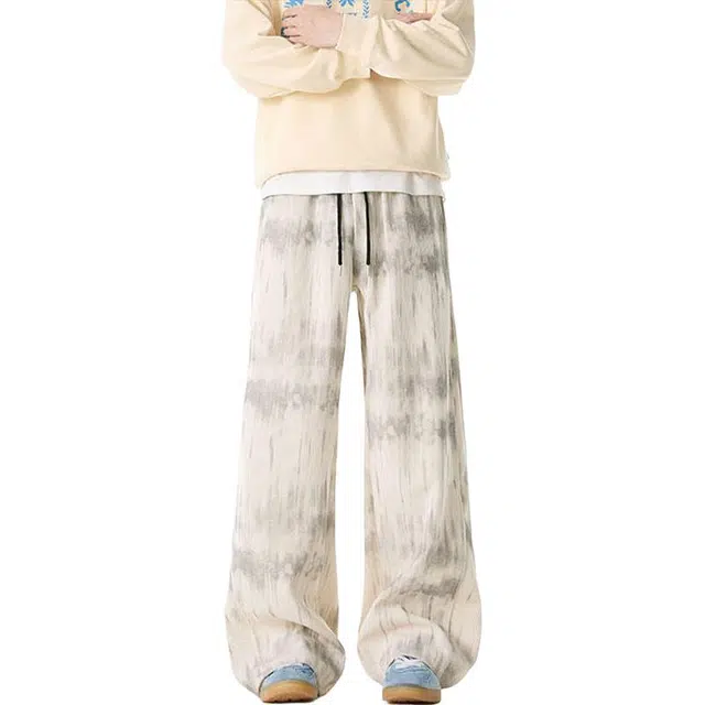 佐菲利 设计感扎染裤子宽松直筒复古阔腿裤潮牌美式垂感长裤休闲裤 男女同款