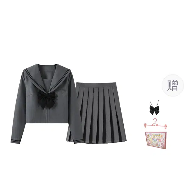 柏黛妃 学院风灰不良少女风班服中间服短裙百搭百褶裙搭配裙装套装 女款