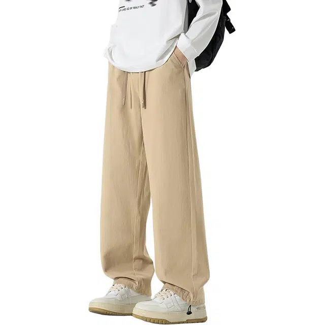 协协乐 纯棉高街机能风纯色春秋季卫裤美式潮牌宽松阔腿抽绳青少年痞帅百搭运动长裤休闲裤 男款
