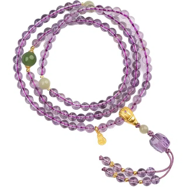仙源 紫气升天 新中式民族风五条经文福字滴流新中式禅意原创设计好运 紫水晶 手串 男女同款情侣款