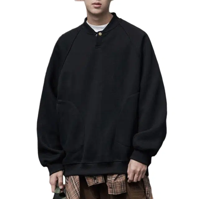 冈哉 解构拼接纯色圆领上衣美式简约高街宽松百搭情侣休闲打底衫日常通勤时尚潮流卫衣 男女同款