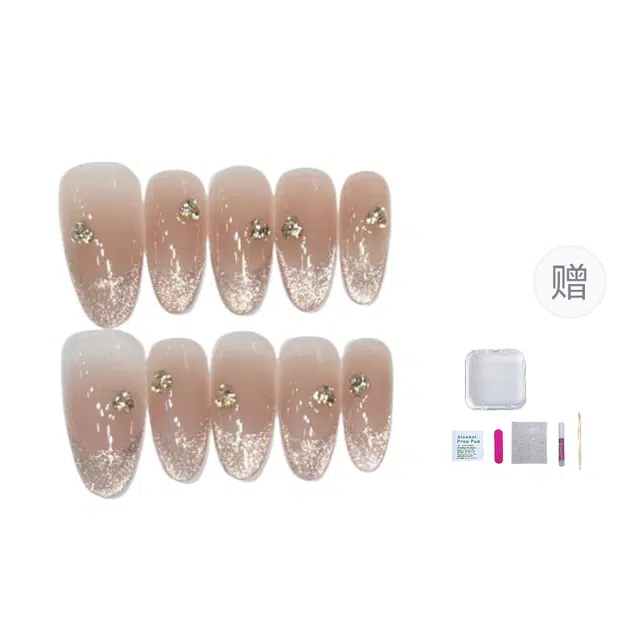 几多萌 【初秋清冷】秋冬款穿戴甲纯手作气质法式猫眼美甲甲片  椭圆裸色渐变