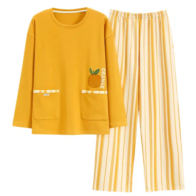 莫代尔 春秋季慵懒百搭个性圆领套头舒适休闲轻柔带胸垫防凸点家居服可外穿睡衣套装 女款