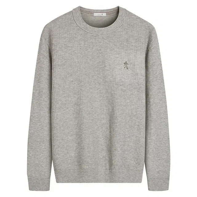 与狼共舞 肌理时尚纯色简约圆领套头舒暖亲肤针织加厚毛衣 男款