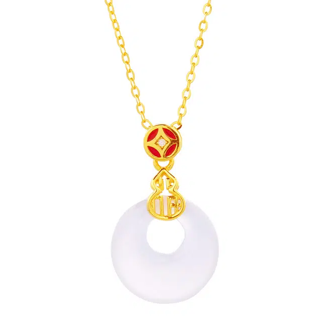 老福黄金 葫芦钱币平安扣新中式高级感平安吉祥 招财纳福#好运 玉髓 项链 女款