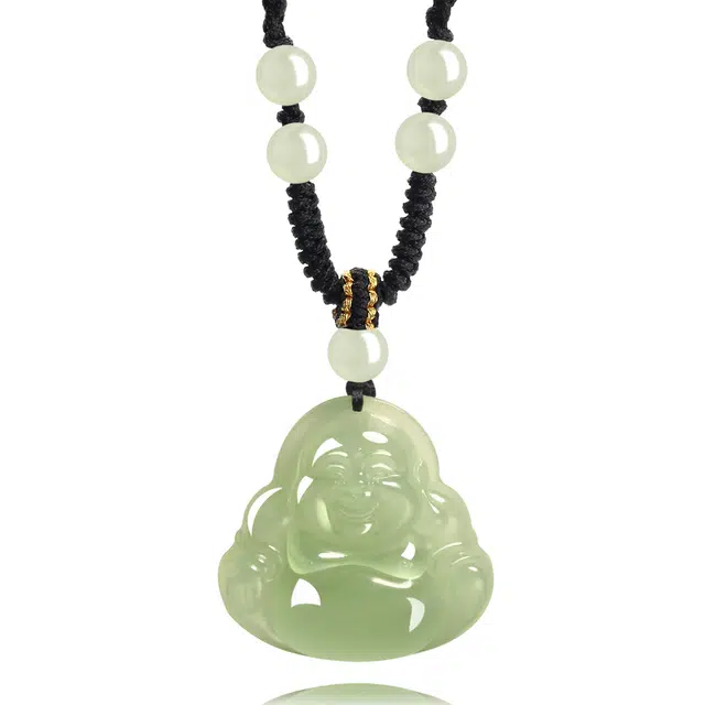 爱骊 喜乐佛公吊坠 吉祥如意轻奢高级国潮新中式时尚百搭简约好运连连精致复古经典 精致雕刻好运天然 琉璃 项链 男女同款情侣款