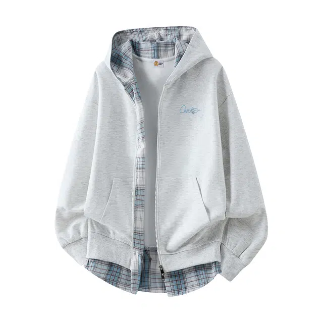 卡皮巴拉小黄豚 美式复古高街格子假两件连帽秋季潮牌夹克外套学生日常穿搭时尚百搭开衫卫衣 男女同款