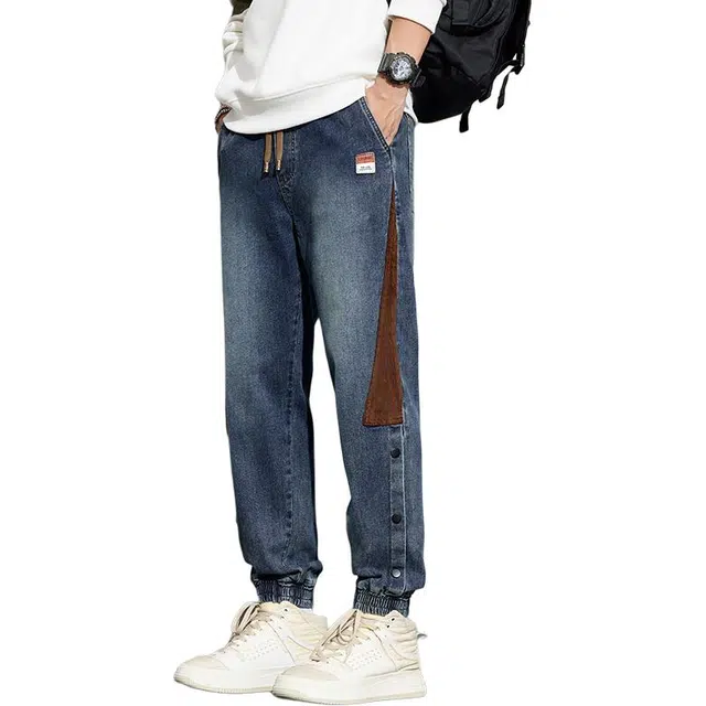 协协乐 高端男士春秋季美式潮牌复古拼接设计感宽松束脚哈伦工装九分裤青少年百搭运动休闲长裤牛仔裤 男款