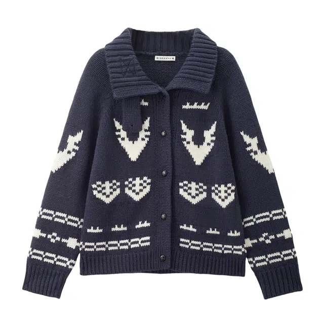 佐丹奴 撞色提花翻领开襟毛织针织衫 女款