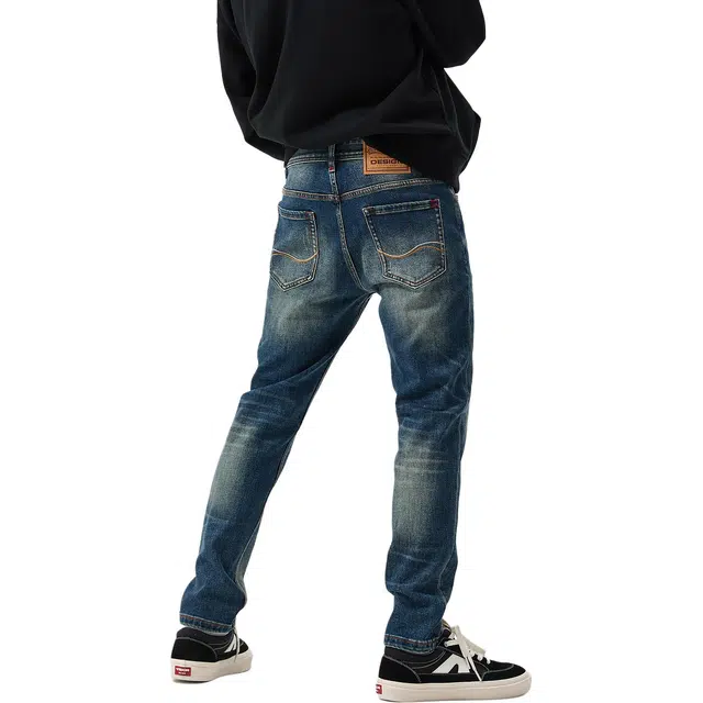 逆腾 秋季复古长裤男潮牌美式修身裤子男士耐磨水洗直筒小脚牛仔裤 男款