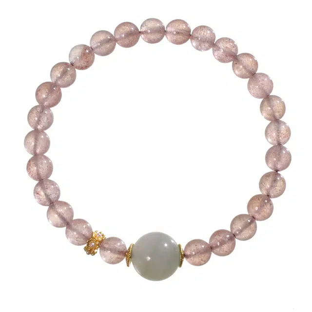 千叶珠宝 粉霭衔珠金珀映韵优雅可爱灵动招桃花魅力浪漫精致轻奢高级感小众设计#好运天然 粉水晶 手串 男女同款情侣款