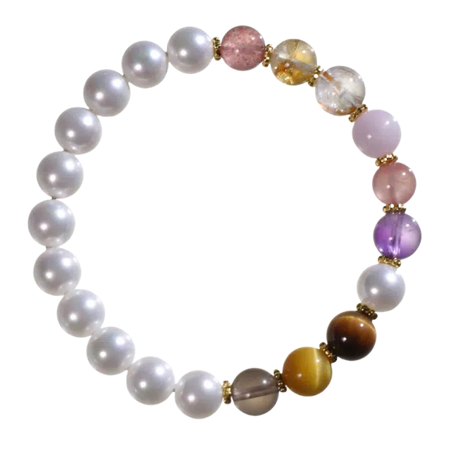 千叶珠宝 「虹霓叠彩金珠缀珍」多宝小众设计款轻奢高级感优雅简约独特大气精致百搭#好运天然 白水晶 手串 男女同款情侣款