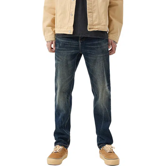 逆腾 秋季重工水洗裤子男耐磨修身小脚裤男士复古弹力直筒牛仔裤 男款