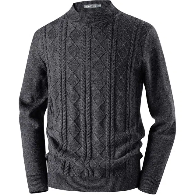 红豆 全羊毛重磅提花衫保暖打底针织衫圆领加厚秋冬百搭上衣毛衣 男款