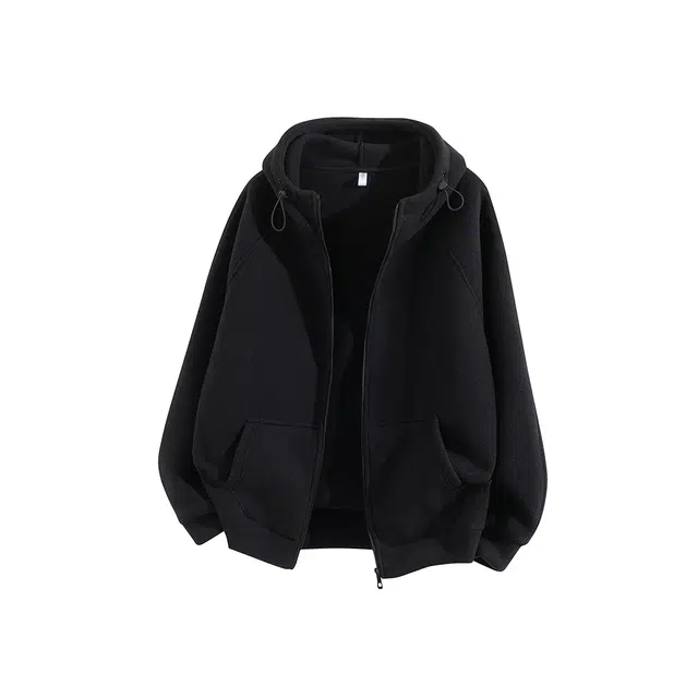 顶峰保罗 摇粒绒连帽开衫夹克外套无性别主义纯色宽松大码休闲运动上衣简约百搭潮牌显高显瘦长袖卫衣 男女同款