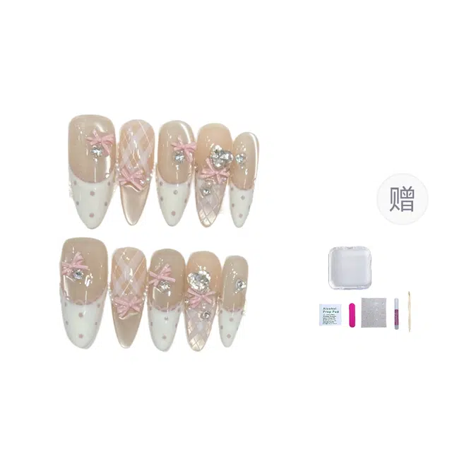 几多萌 【恋爱甜果】手绘可爱风法式猫眼美甲纯手工穿戴甲蝴蝶爱心  椭圆纯色裸色