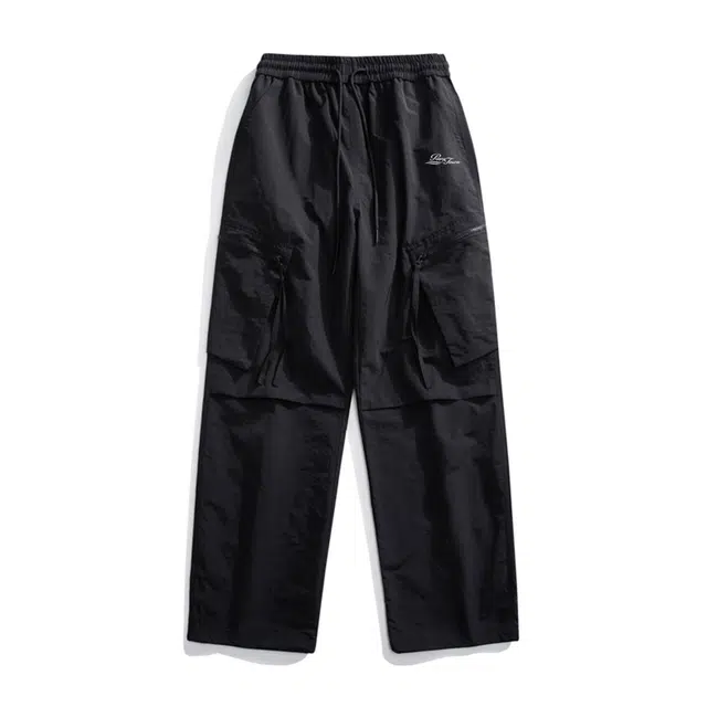 黑恐龙 美式高街潮流字母印花立体纯色中腰系带工装简约直筒垂感时尚百搭舒适宽松户外运动日常通勤长裤休闲裤 男女同款