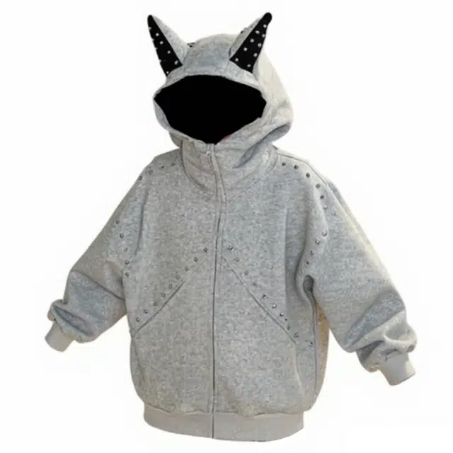 华夏儿女 美式百搭软糯亲肤高级感潮流气质早秋设计感重磅柳钉杜宾犬复合开衫连帽简约时尚上衣外套卫衣 男女同款