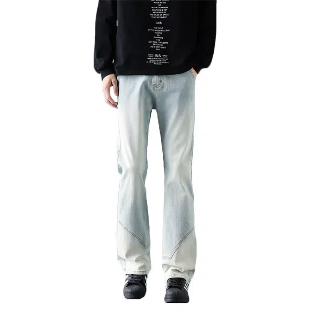 吉肯蒂 潮牌微喇裤男生潮流痞帅炸街百搭牛仔裤 男款