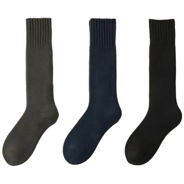 潞优野 轻奢高端加厚袜子男秋冬季加绒款羊毛羊绒保暖毛巾底全棉小腿长袜高级感高筒袜 男款