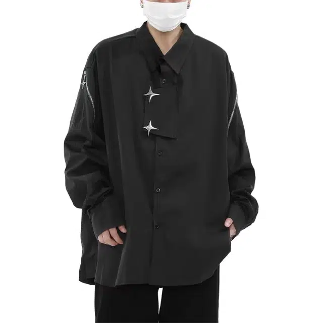 拓菲 暗黑系金属拉链设计感衬衣男宽松潮牌高级垂感不规则长袖衬衫 男女同款