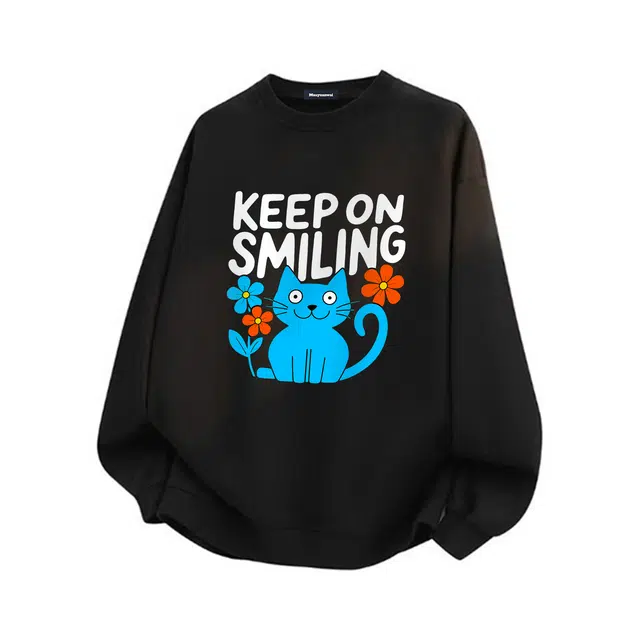 马员外 美式复古高街休闲舒适宽松日常通勤重磅印花字母圆领套头植物花卉涂鸦落肩长袖卡通卫衣 男女同款
