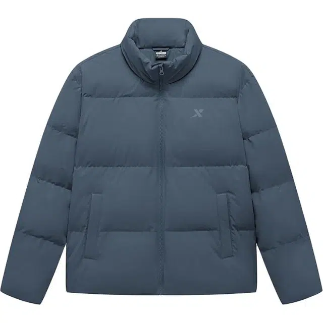 特步 户外纯色运动保暖立领长袖加厚宽松舒适羽绒服 男女同款 泥流灰