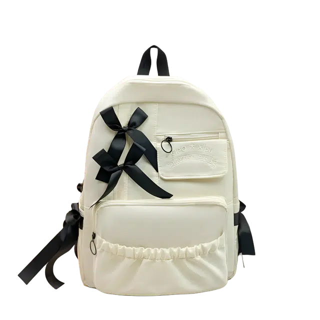 绿野客 日系可爱 蝴蝶结书包 女高颜值  小众 涤纶 双肩包 中号 青少年 白色