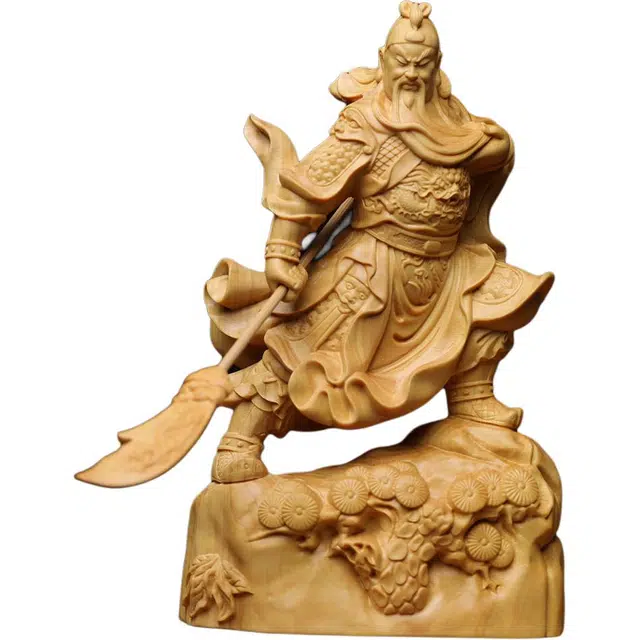 得笙陌 木雕神像家居客厅工艺品武财神威武跨步关公#好运 黄杨木 摆件 男女同款情侣款
