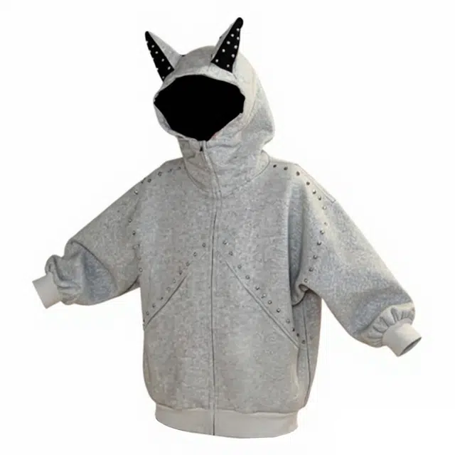 华夏儿女 美式高级感潮流气质早秋设计感重磅柳钉杜宾犬复合开衫连帽简约时尚百搭上衣外套卫衣 男款