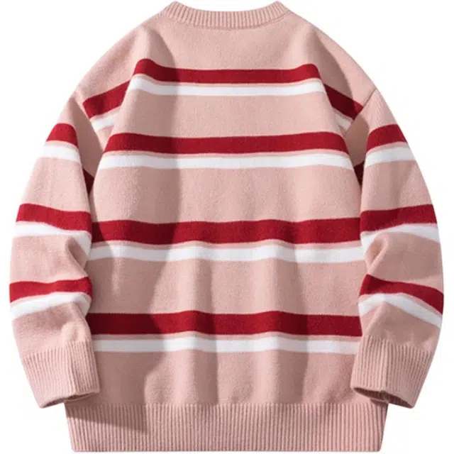 欧迪芬 秋冬季潮牌条纹打底衫内搭毛线衣服复古撞色宽松百搭柔软舒适保暖毛衣 女款