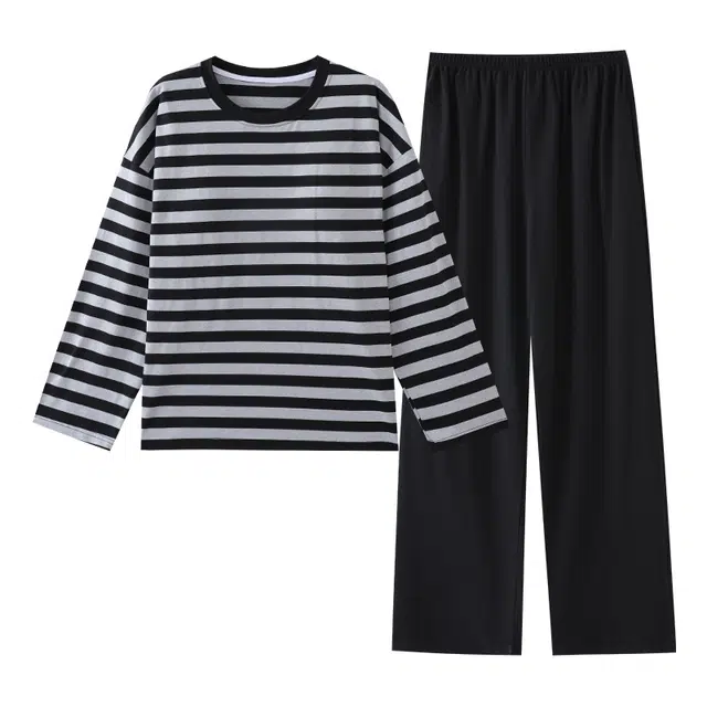 莫代尔 轻柔亲肤透气个性圆领套头舒适细腻自带胸垫防凸点家居服可外穿睡衣套装 女款