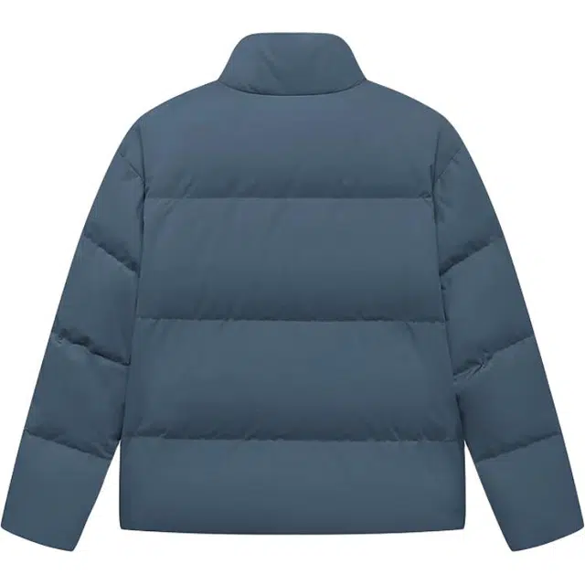 特步 户外纯色运动保暖立领长袖加厚宽松舒适羽绒服 男女同款 泥流灰