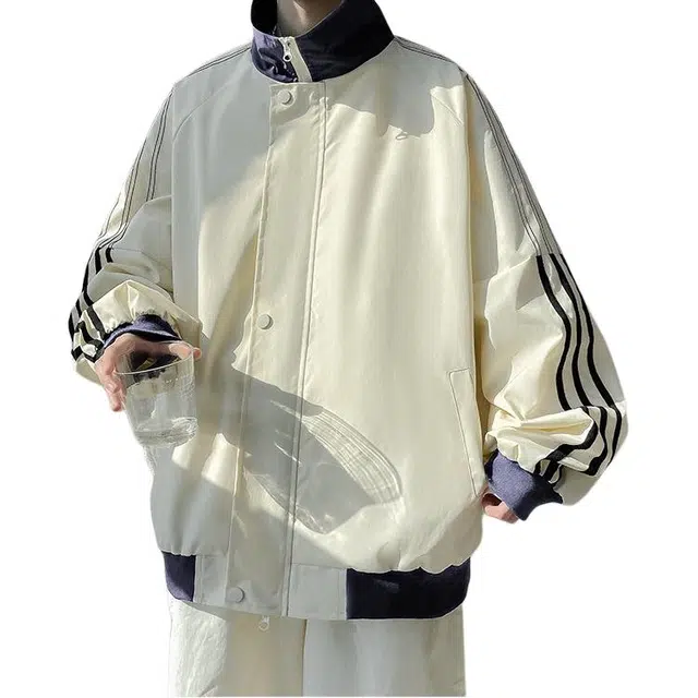 拓菲 立领外套女春秋款宽松美式运动棒球服设计感条纹休闲显瘦上衣女装夹克 男女同款