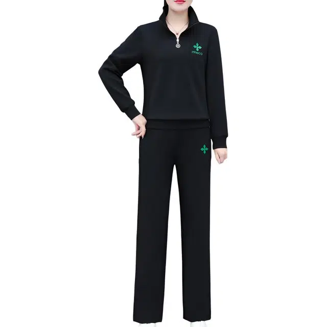 左岸 时尚简约女士百搭长袖长裤舒适柔软日常通勤修身显瘦显高垂感宽松透气韩版户外运动休闲套装 女款