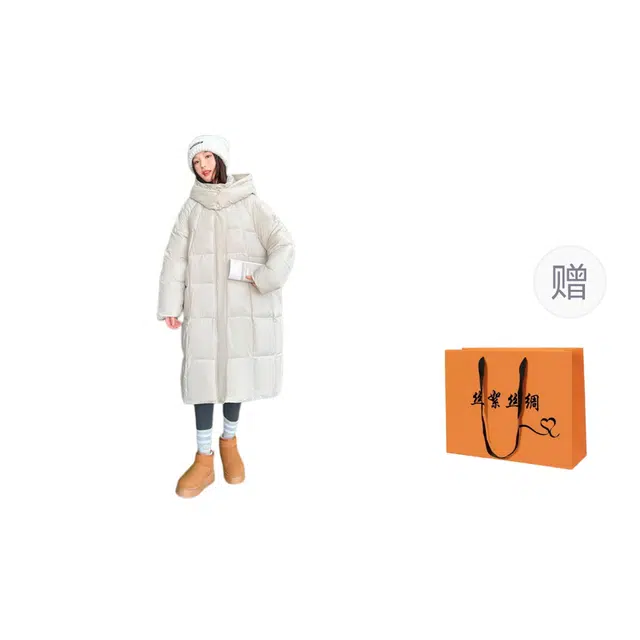 丝絮丝绸 冬季百搭显瘦棉中长款保暖大码加厚连帽棉服外套 女款