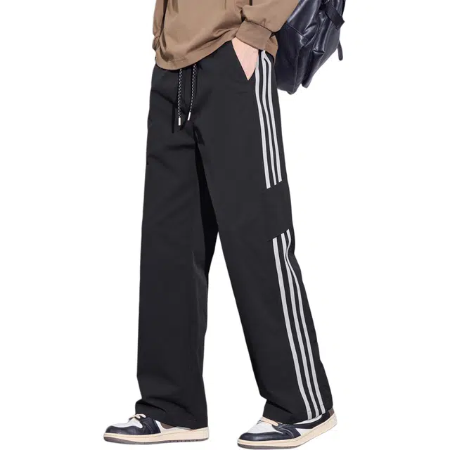 瑞梵帝斯 秋季撞色侧边织带条纹设计抽绳系带高弹力美式长裤凉感宽松潮流百搭日常通勤痞帅学生党直筒休闲裤 男款
