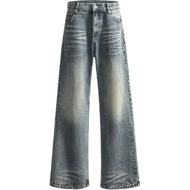 极限涡轮 美式复古高街小众慵懒阔腿喇叭裤微喇长裤高腰宽松休闲百搭直筒裤子牛仔裤 男女同款