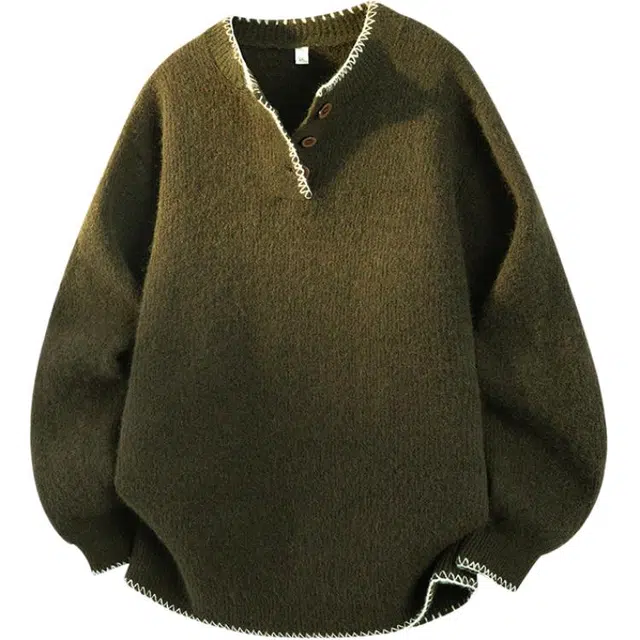 欧迪芬 小众设计感亨利领女秋冬复古氛围感宽松套头慵懒风柔软舒适百搭时尚日常通勤毛衣 女款