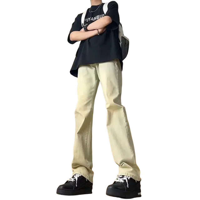 一碗士多 美式复古高街小众百搭加绒简约修身显瘦痞帅炸街微喇直通日常通勤经典户外个性时尚牛仔裤 男女同款