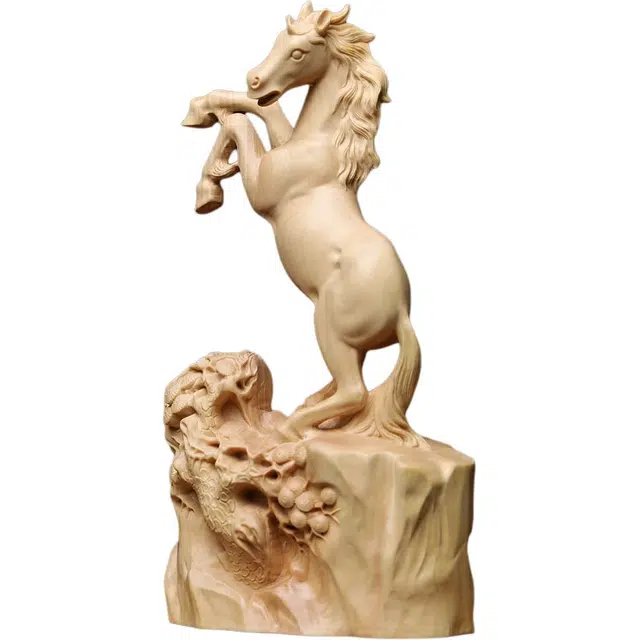 得笙陌 立马马到成功木雕办公室书房玄关桌面木生肖马#好运 黄杨木 摆件 男女同款情侣款