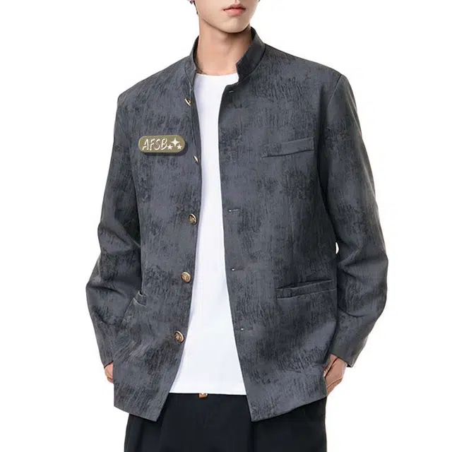 艾梵斯贝 新中式国风唐装提花盘扣立领高级感中气质优雅宽松休闲时尚日常通勤百搭夹克 男女同款