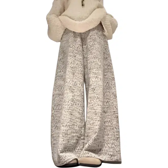 小卷要加油 小香风简约阔腿裤女秋季小个子高腰肌理感针织遛弯裤休闲裤 女款