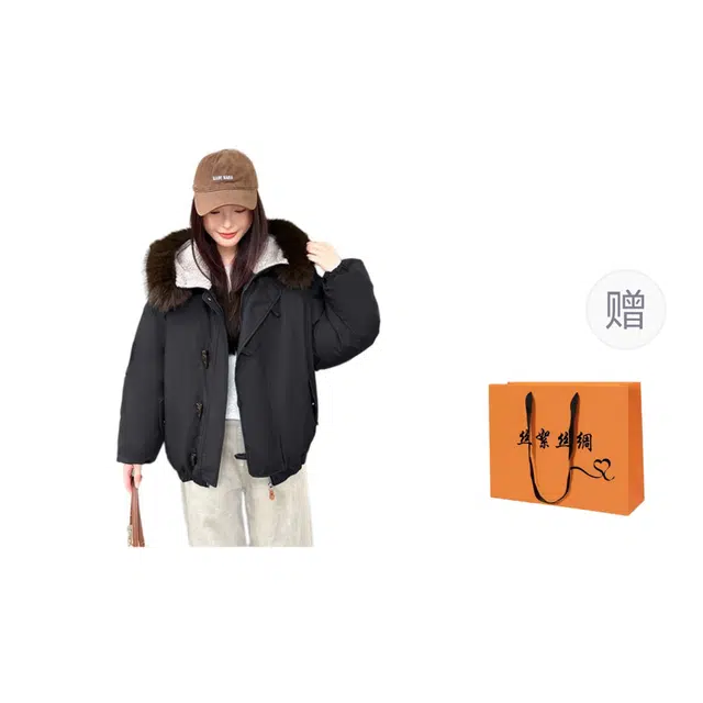 丝絮丝绸 纯色宽松连帽长袖棉服 女款