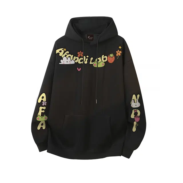 阿凡迪 美式高街趣味萌宠卡通动漫图案手绘签名印花简约连帽时尚运动休闲日常无性别主义经典百搭学院风落肩舒适长袖卫衣 男女同款