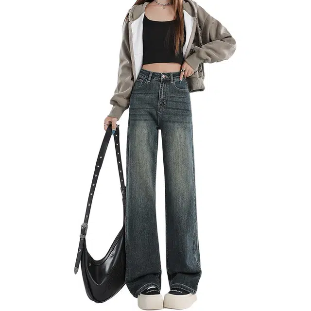 如续 美式复古显瘦直筒时尚百搭垂感窄版牛仔裤 女款