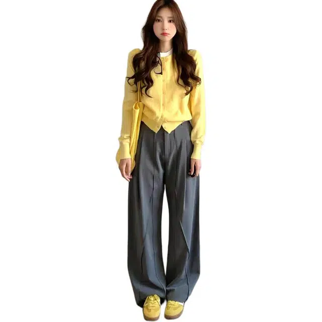 黛尔佳人 秋冬季两件套早秋穿搭慵懒风针织开衫毛衣外套女软糯韩系撞色上衣休闲套装 女款